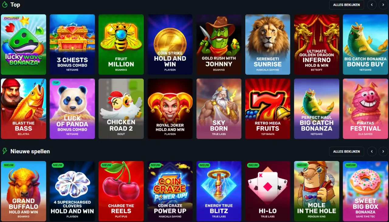 Raster met casinospellen van meerdere providers